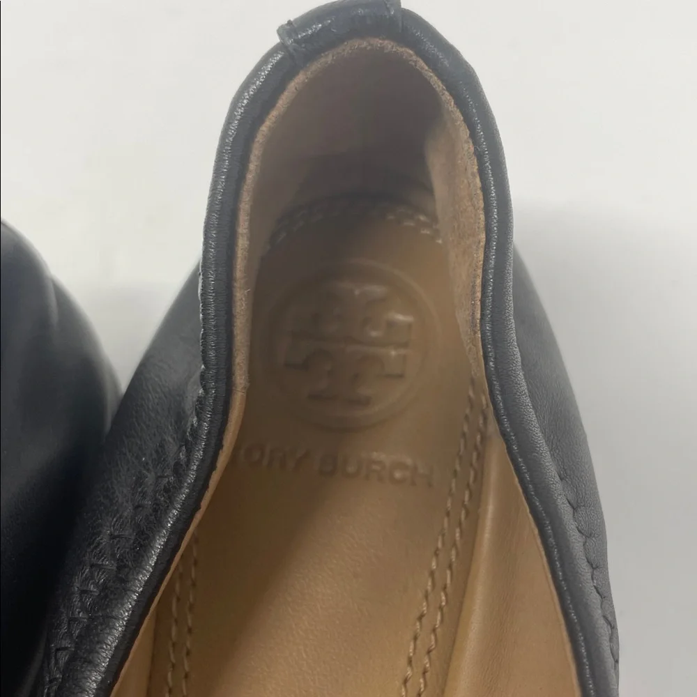 Tory Burch Black Ballet Flats with Silver Rhinestone Logo Size 6.5